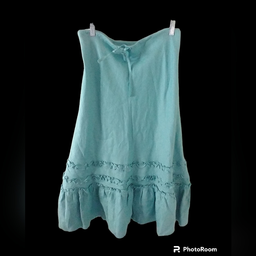 Monro&Main Women's Linen Maxi Skirt‎ Size XL Lagenlook Green Blue Raw Hem